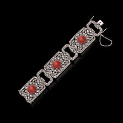 25.00 Carat Historic French Art Deco Platinum & Coral Bracelet