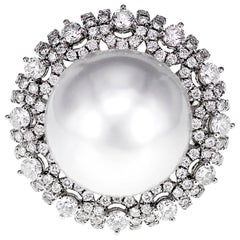 25.00 Carat Smooth Pearl and Diamond Cocktail Solitaire Ring