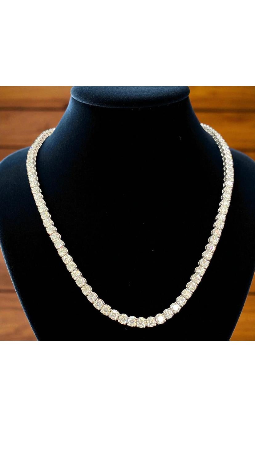 25.00 Karat Runde Diamanten in Brillantform  Gold-Tennis-Halskette im Angebot 5