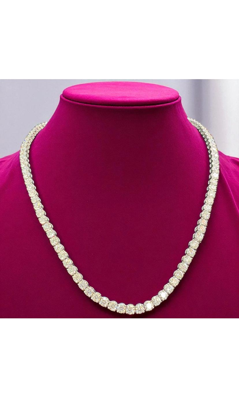 25.00 Karat Runde Diamanten in Brillantform  Gold-Tennis-Halskette im Angebot 7