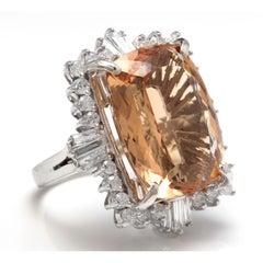 25.00 Carat Impressive Natural Morganite and Diamond 14 Karat Solid Gold Ring