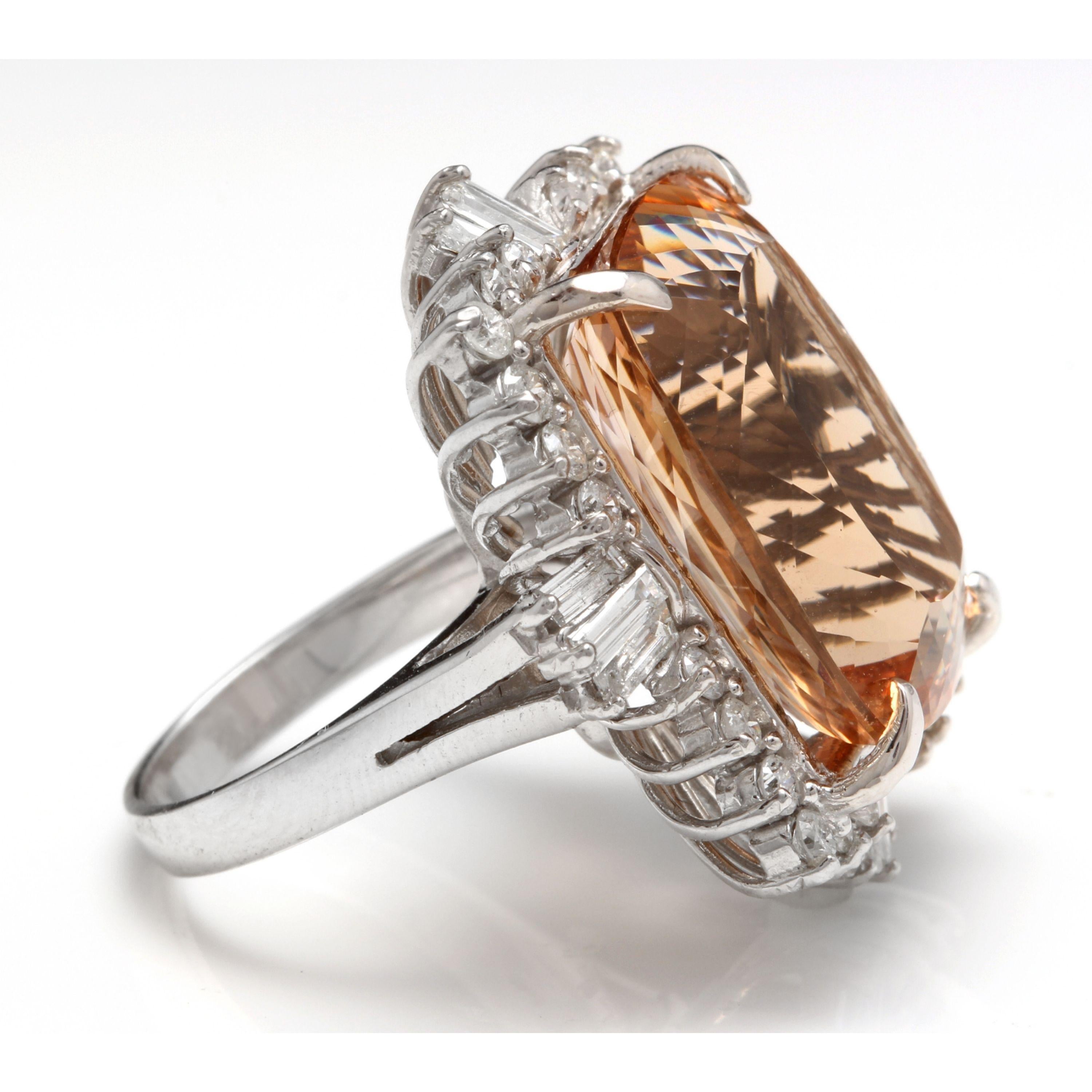 Rose Cut 25.00 Carat Impressive Natural Morganite and Diamond 14 Karat Solid Gold Ring For Sale