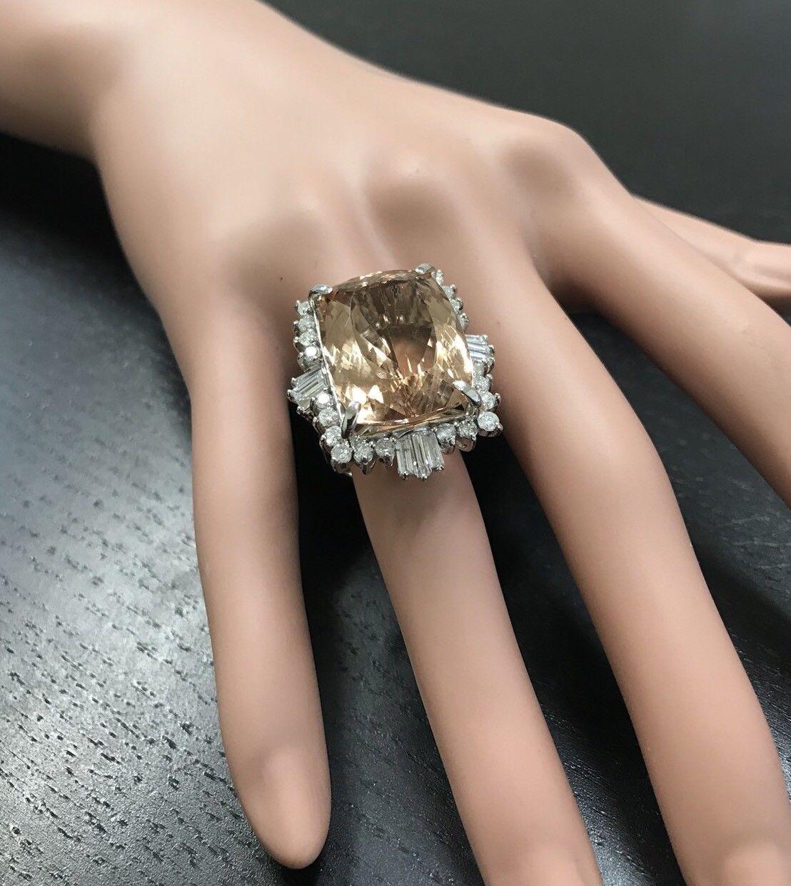 25.00 Carat Impressive Natural Morganite and Diamond 14 Karat Solid Gold Ring For Sale 1