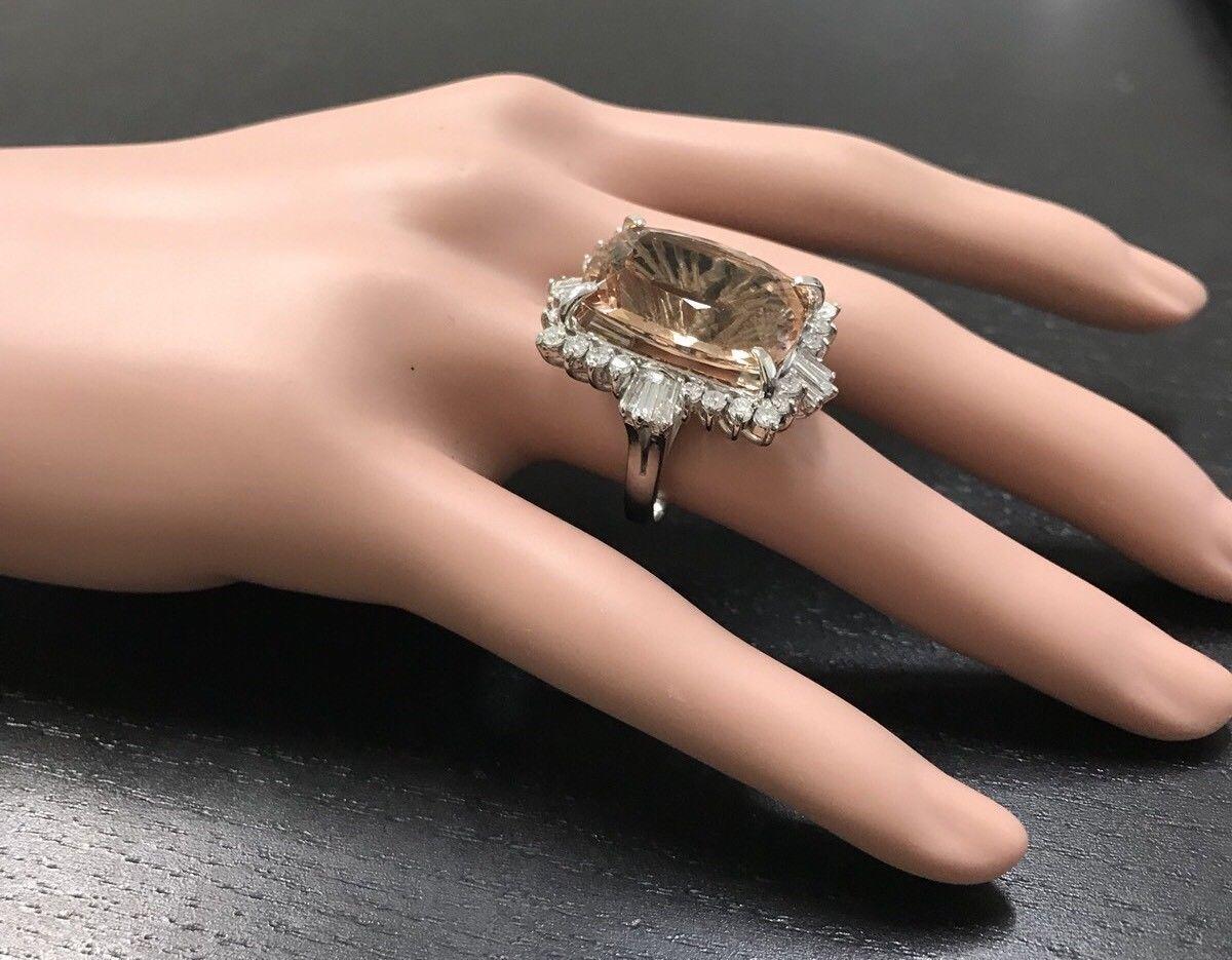 25.00 Carat Impressive Natural Morganite and Diamond 14 Karat Solid Gold Ring For Sale 2