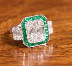 $25, 000 Rare Important 18KT Gold Venetian Art Deco Gorgeous Diamond Emerald Ring