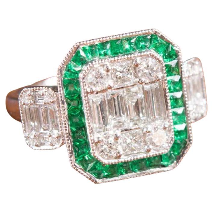 $25, 000 Rare Important 18KT Gold Venetian Art Deco Gorgeous Diamond Emerald Ring For Sale