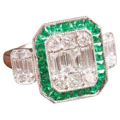 $25, 000 Rare Important 18KT Gold Venetian Art Deco Gorgeous Diamond Emerald Ring
