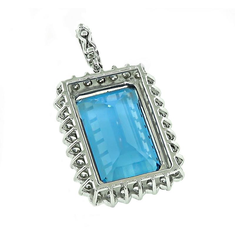 Emerald Cut 25.00ct Aquamarine 2.40ct Diamond Pendant For Sale