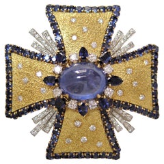 Vintage 25.00CT Ceylon Sapphire (No Heat) Diamond pin/pendant AGL certificate