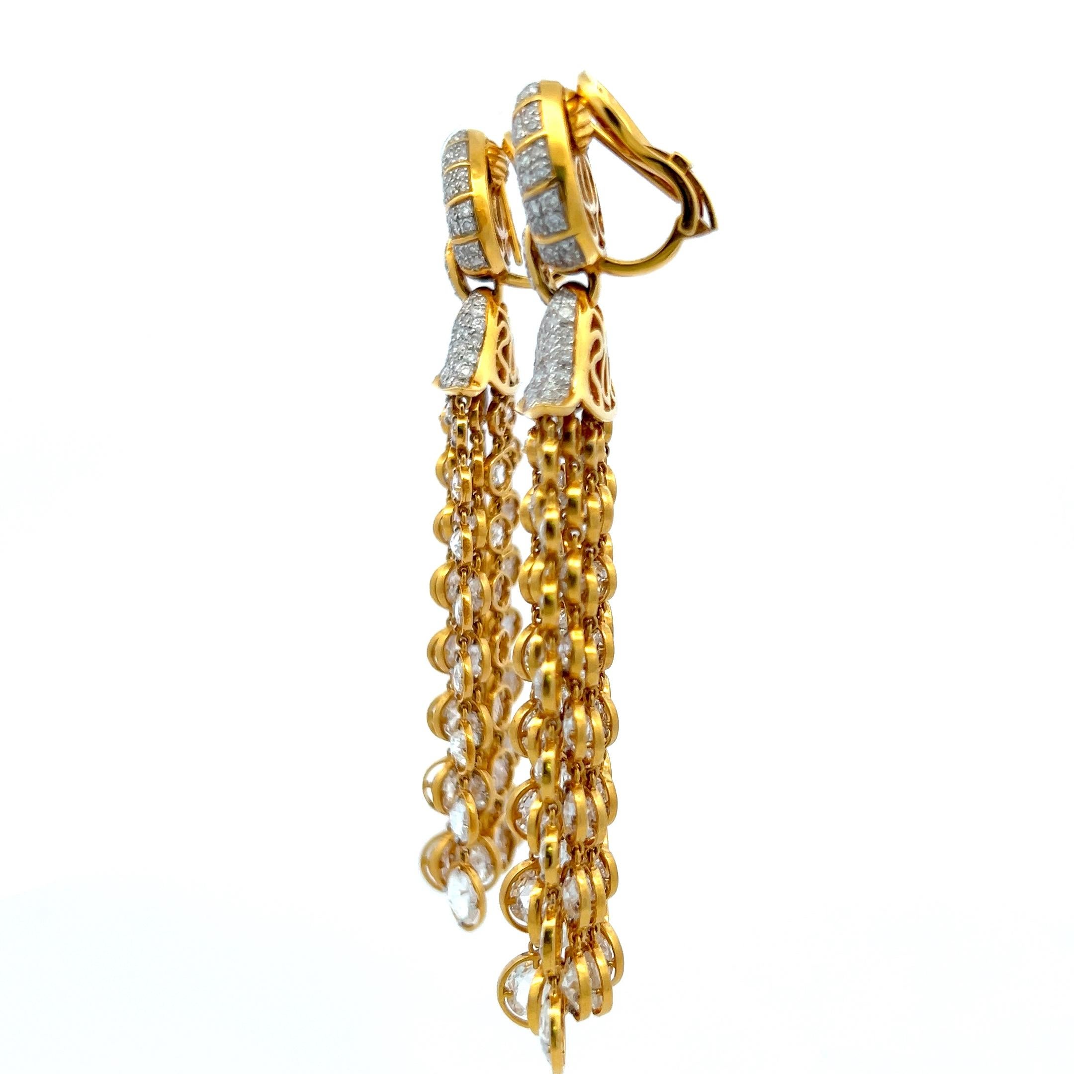 Boucles d'oreilles chandelier en or jaune 18 carats de 25,00 ct E-VS1, taille rose et diamant rond en vente 5
