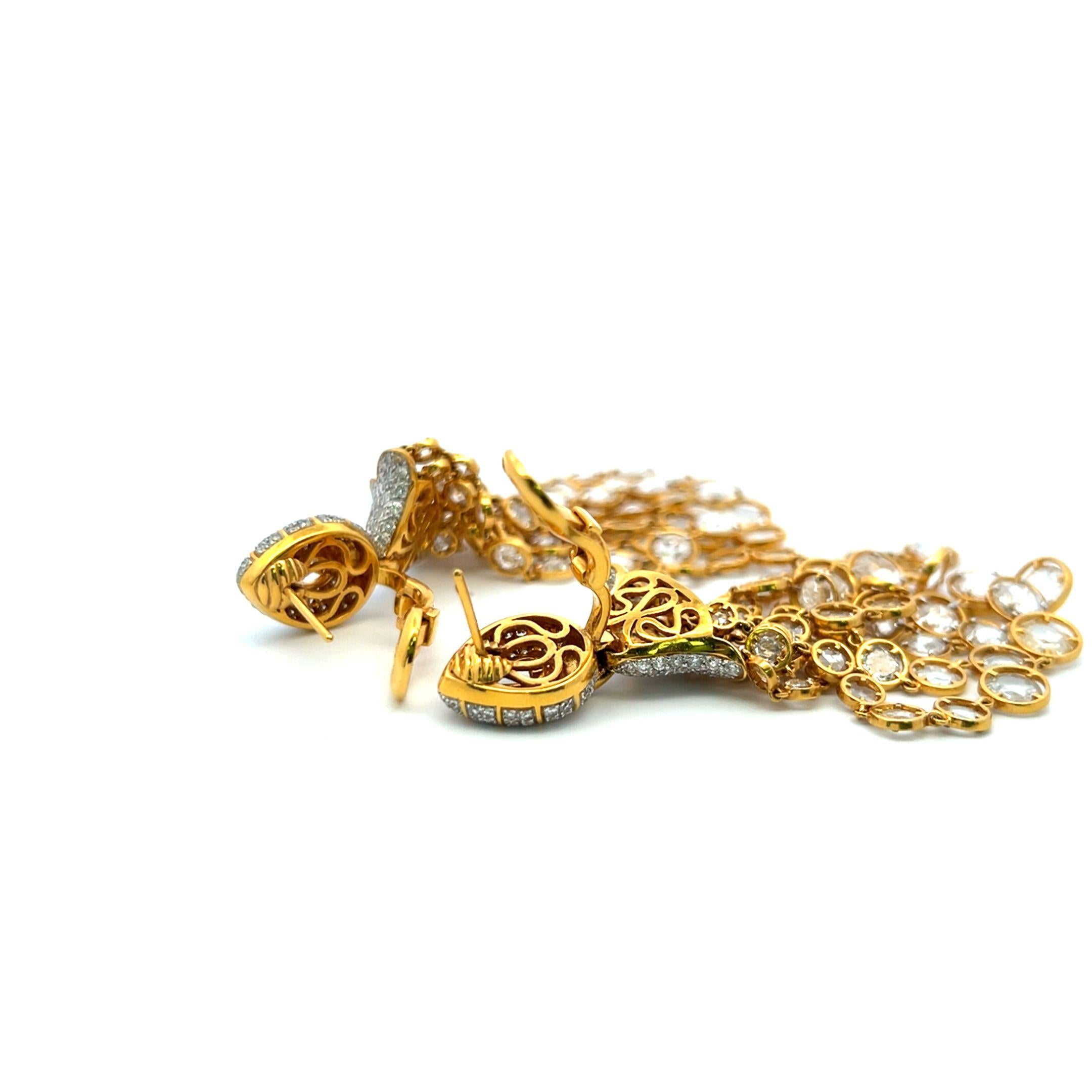 Boucles d'oreilles chandelier en or jaune 18 carats de 25,00 ct E-VS1, taille rose et diamant rond en vente 6