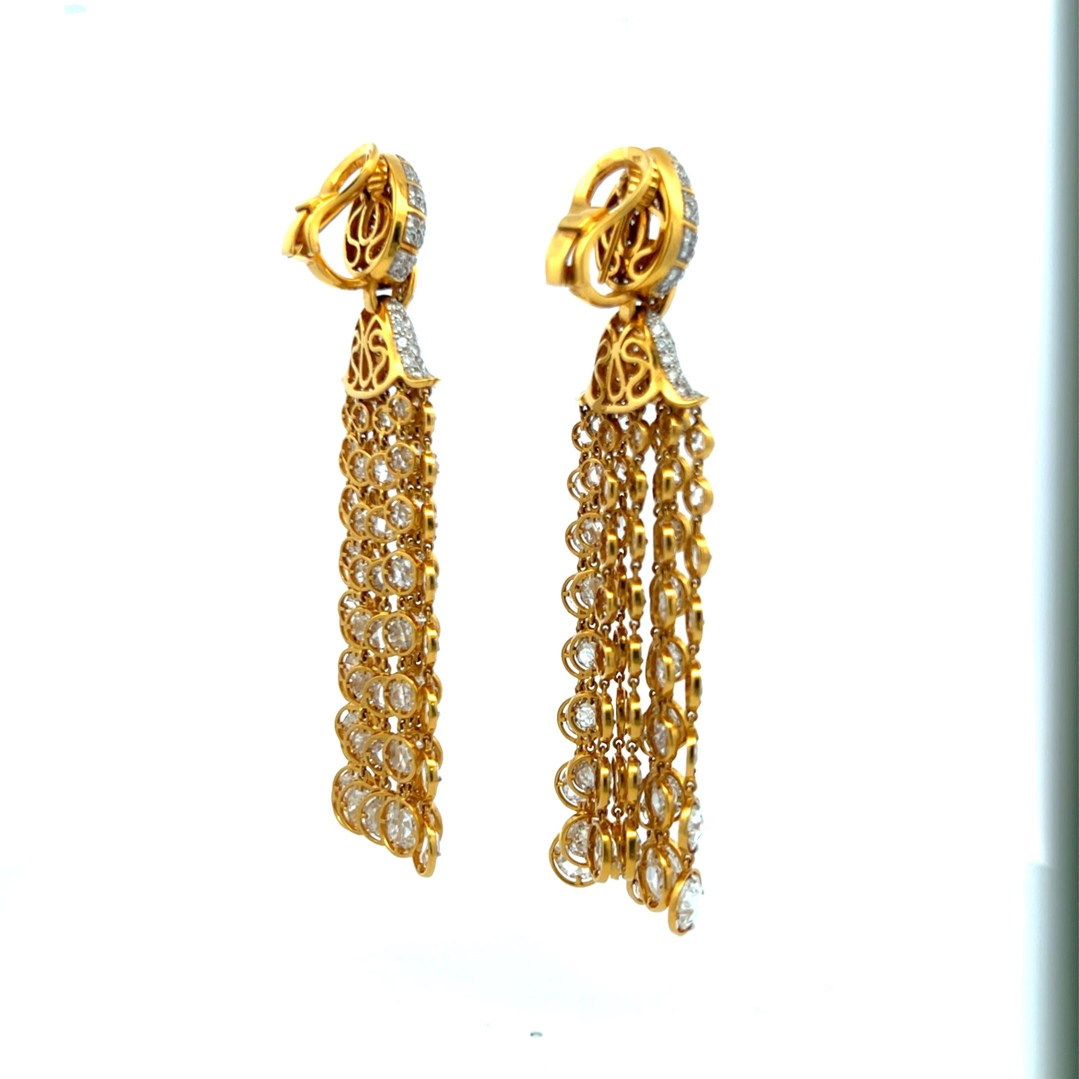 Boucles d'oreilles chandelier en or jaune 18 carats de 25,00 ct E-VS1, taille rose et diamant rond en vente 7