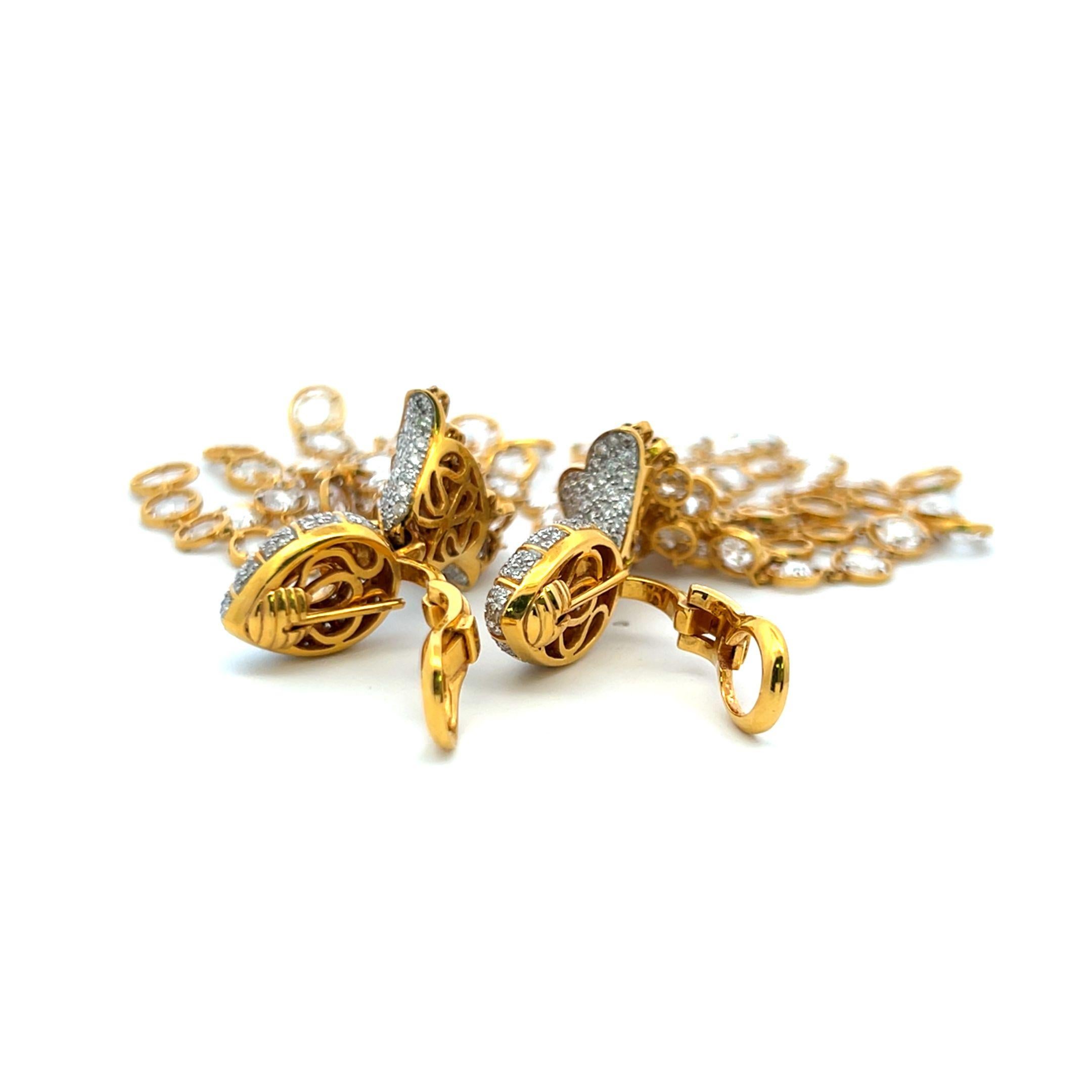 Boucles d'oreilles chandelier en or jaune 18 carats de 25,00 ct E-VS1, taille rose et diamant rond Pour femmes en vente