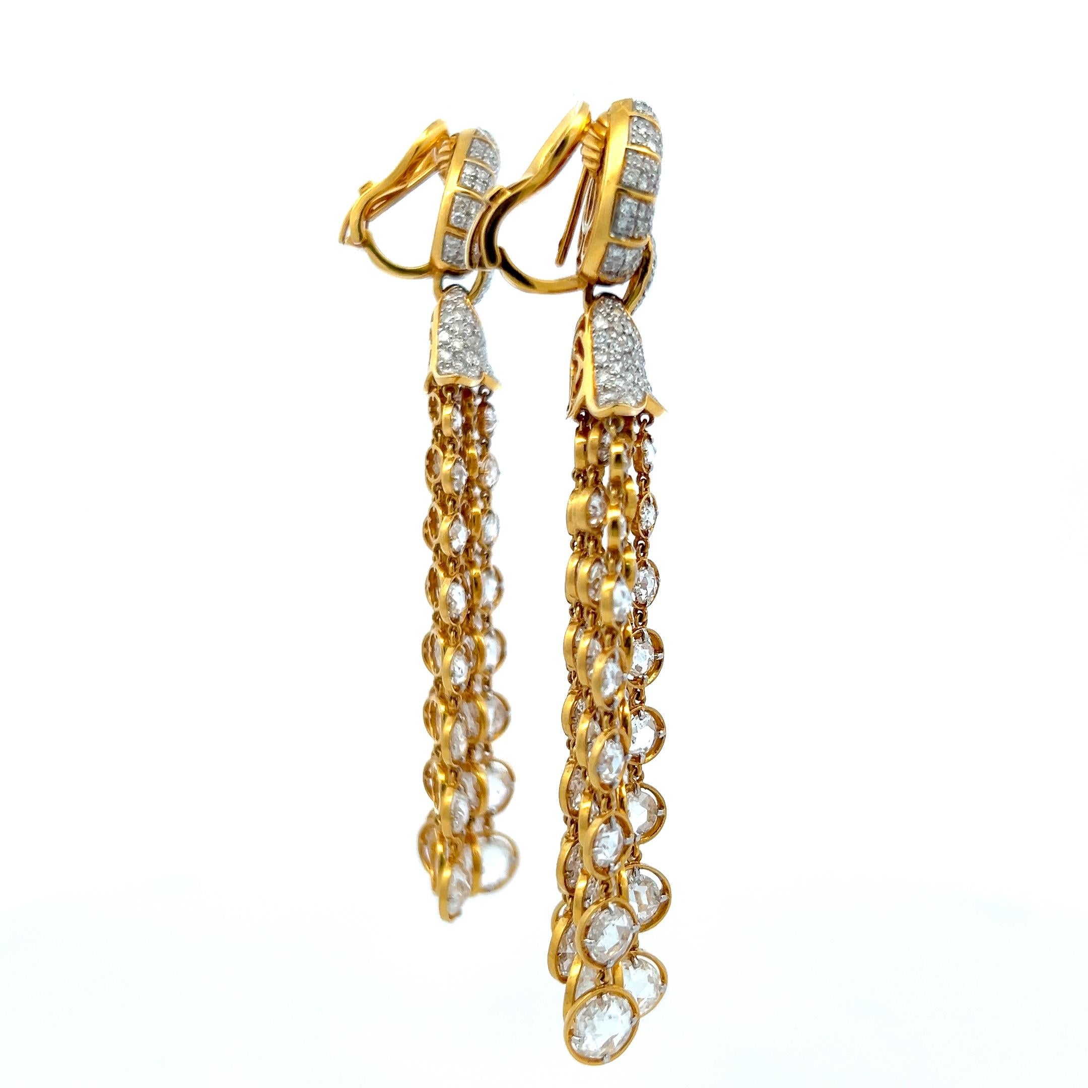 Boucles d'oreilles chandelier en or jaune 18 carats de 25,00 ct E-VS1, taille rose et diamant rond en vente 2