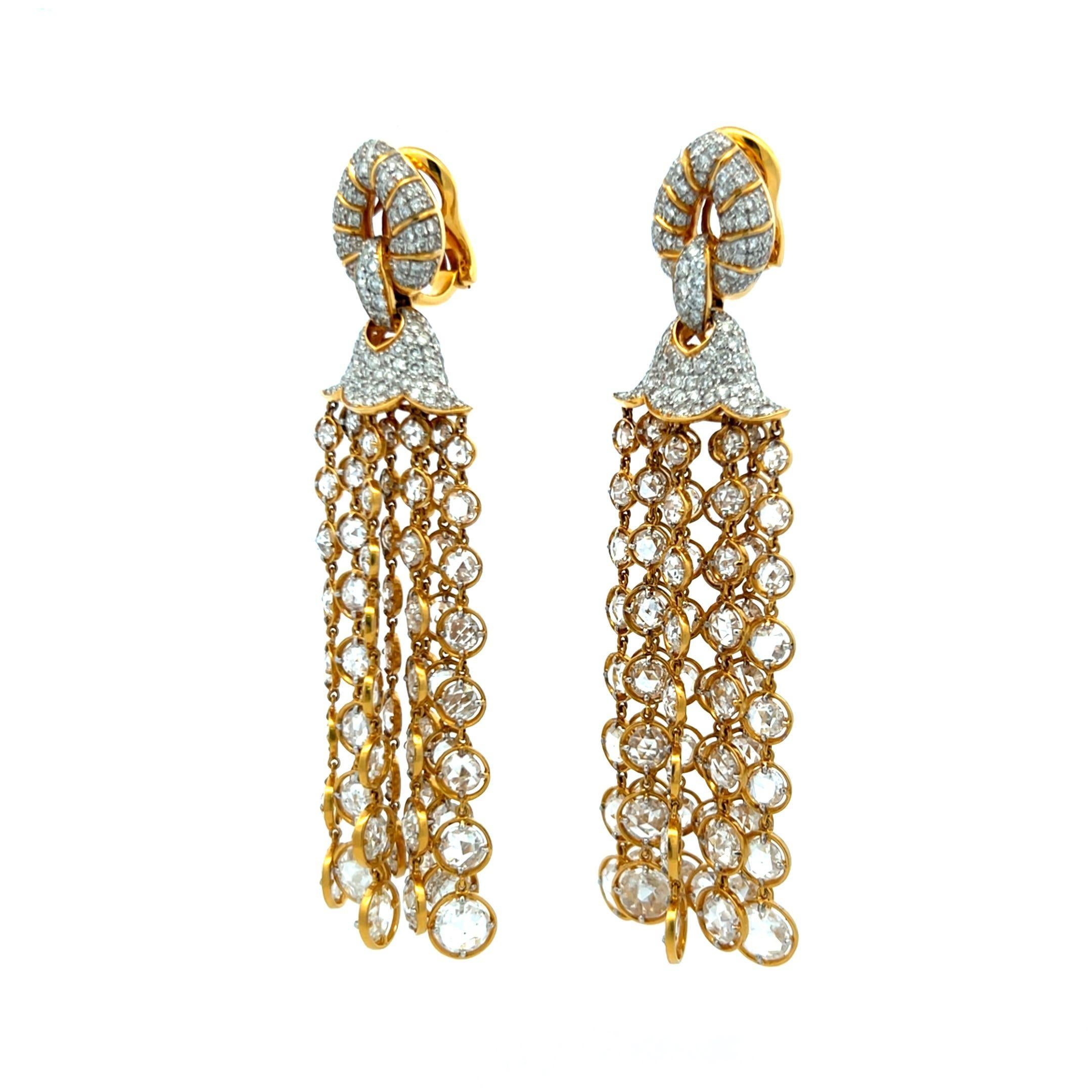 Boucles d'oreilles chandelier en or jaune 18 carats de 25,00 ct E-VS1, taille rose et diamant rond en vente 3