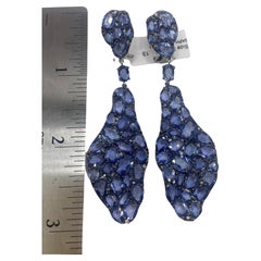 25.00ct Rose Cut Blue Sapphire & Round Diamond Earrings in 18KT White Gold