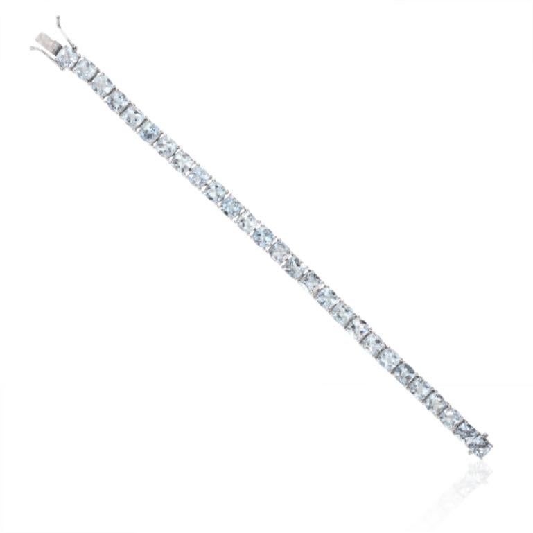 da uomo o donna 25.01 Carats Cushion cut Aquamarine Tennis Bracelet Sterling Silver Grandma Gift in vendita