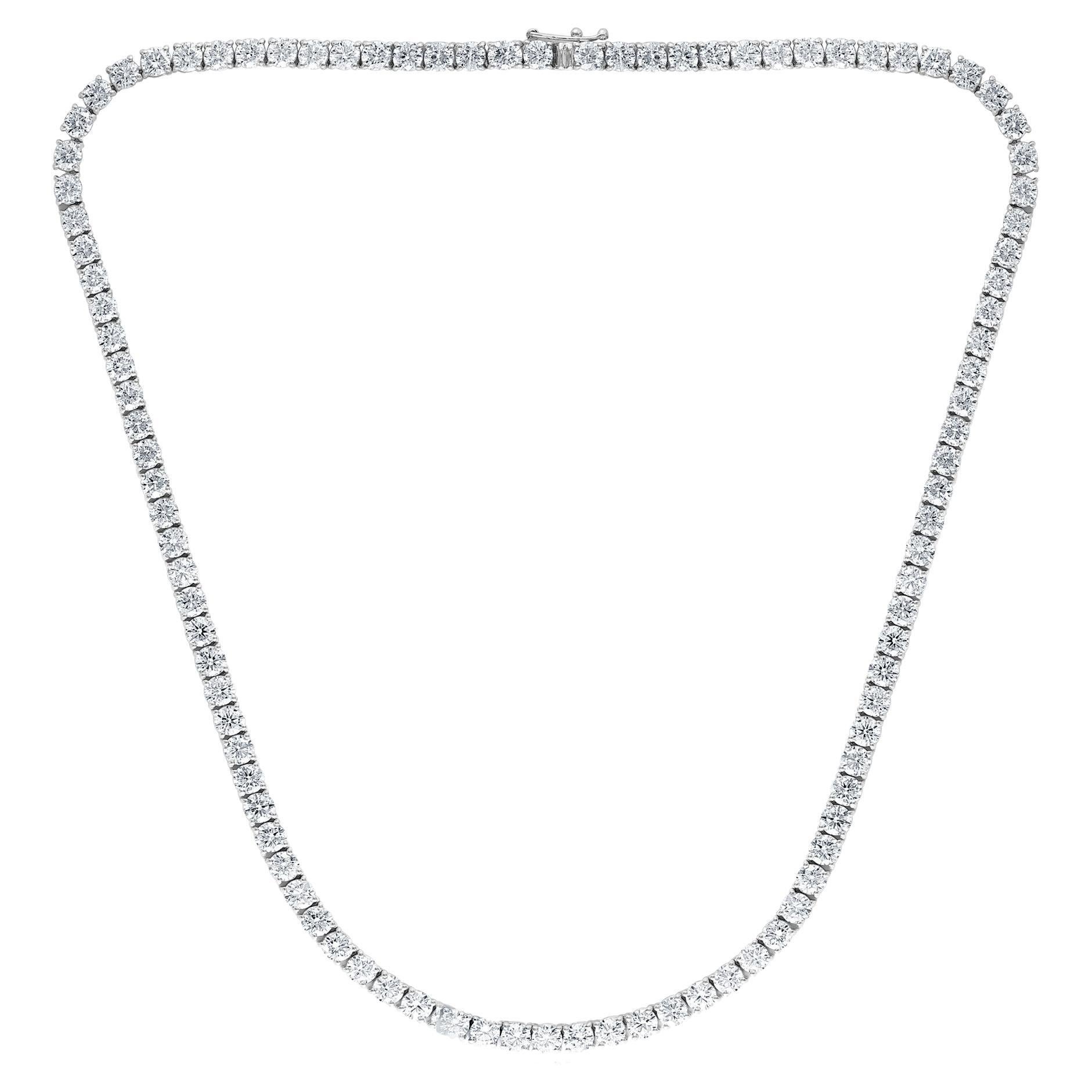 25.03 Carat Diamond Tennis Necklace in 14K White Gold For Sale