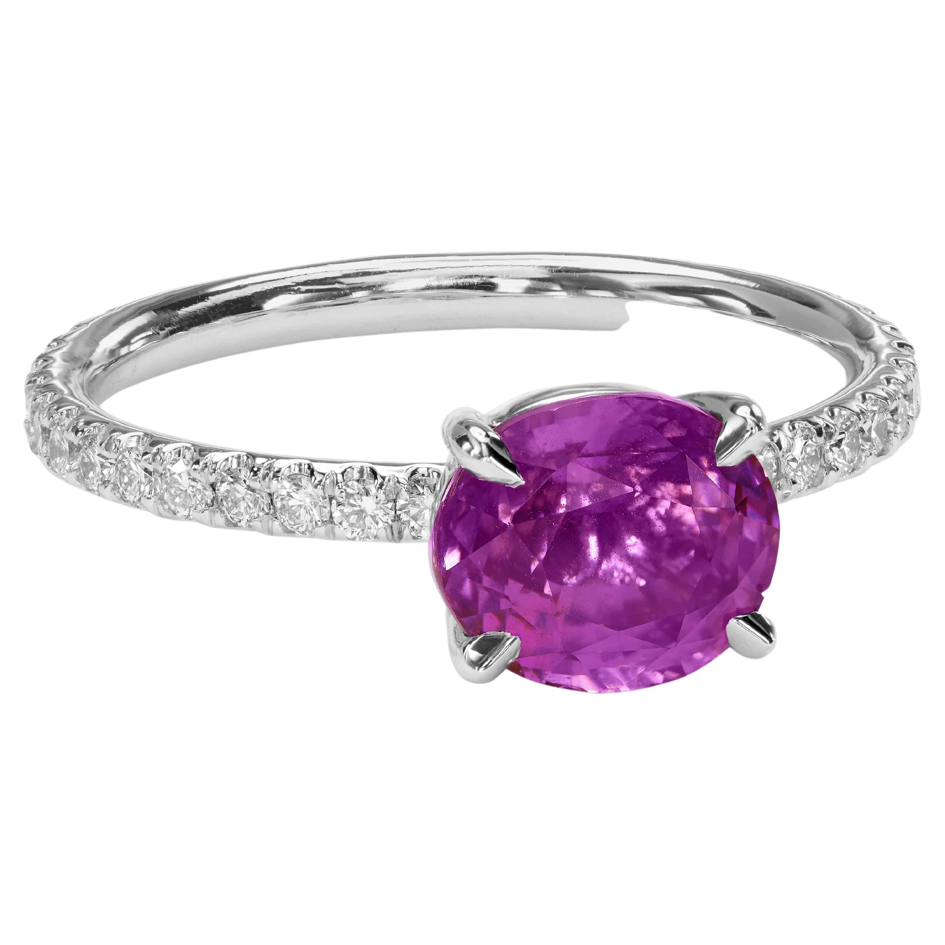 Bague en saphir violet 2,5 carats, sans chaleur, Madagascar en vente