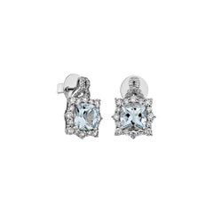Sunita Nahata Aquamarine 2.50ct. Stud Earrings in 18KWRG with Diamond.