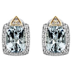 Boucles d'oreilles aigue-marine de 2,507 carats en 18KWRG avec diamant blanc.