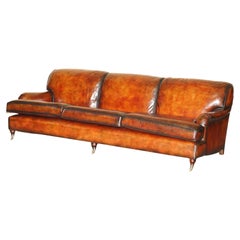 250CM WIDE FULLY RESTORED BROWN LEATHER HOWARD & SON STYLE SOFA PART OF SUiTE
