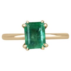 Anello solitario con taglio smeraldo naturale da 2,50 ct 14K, impegno a doppia griffe