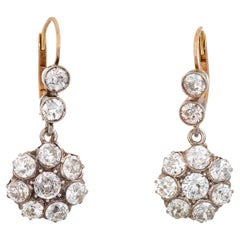2.50ct Antiguos Pendientes Victorianos de Diamantes en Racimo Oro de 14k Joyas de Plata