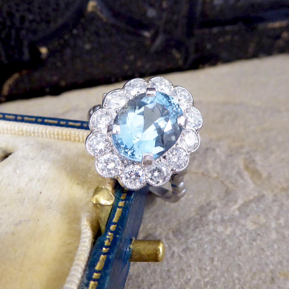 2.50 Carat Aquamarine and Diamond Cluster Ring in 18 Carat White Gold 4