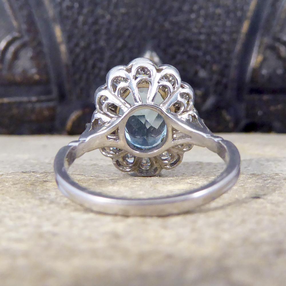 Oval Cut 2.50 Carat Aquamarine and Diamond Cluster Ring in 18 Carat White Gold
