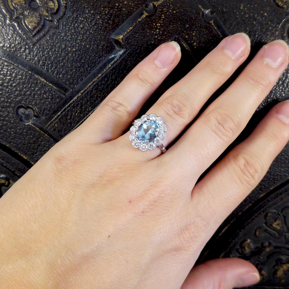 2.50 Carat Aquamarine and Diamond Cluster Ring in 18 Carat White Gold 1