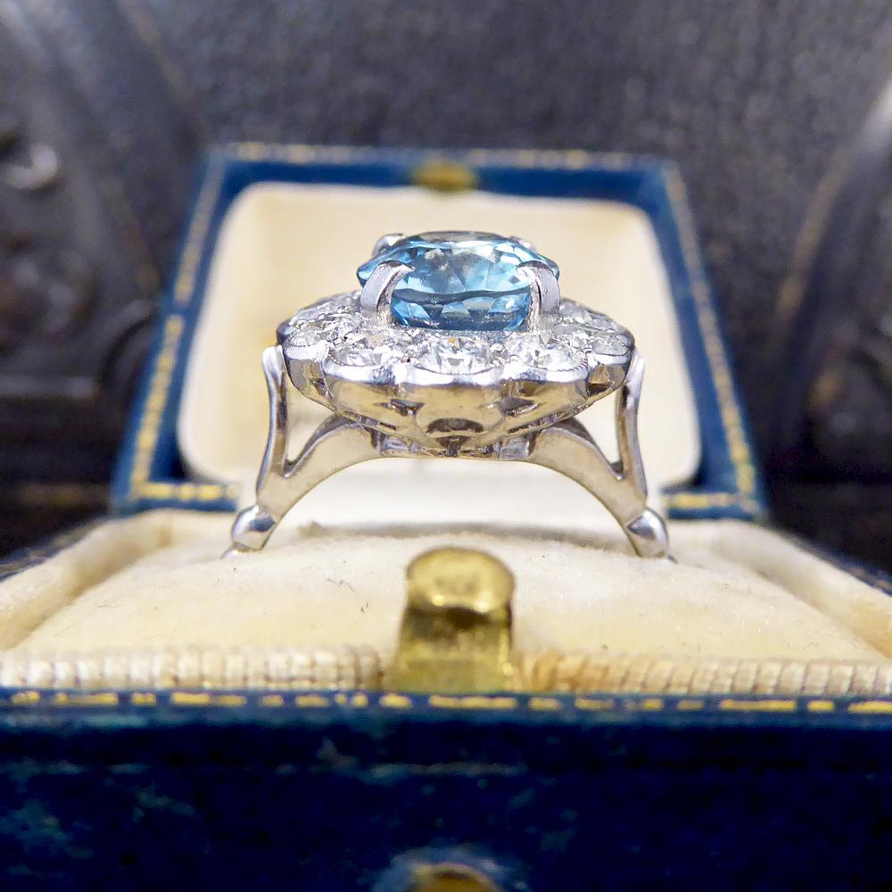 2.50 Carat Aquamarine and Diamond Cluster Ring in 18 Carat White Gold 3