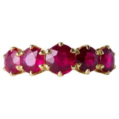 2.50ct Burma Ruby 5 Stone Ring  Vintage 18K Gold Red Gemstone Band