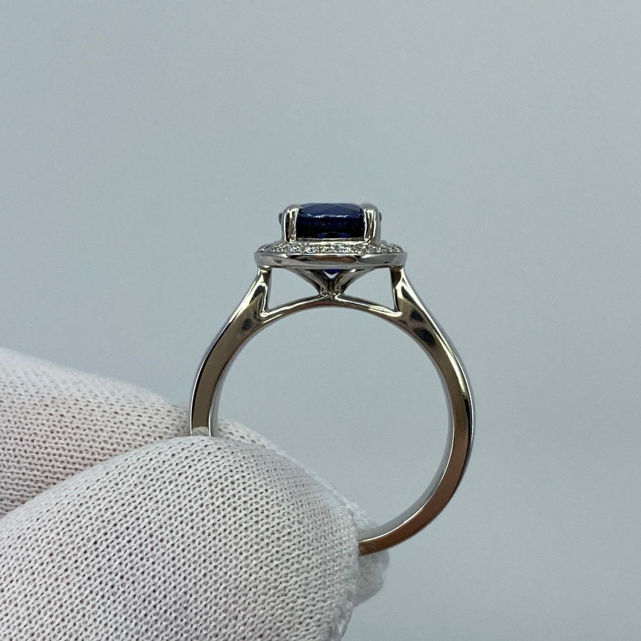 2.50ct Carat Fine Ceylon Blue Sapphire and Diamond 18k White Gold Halo Ring For Sale 6