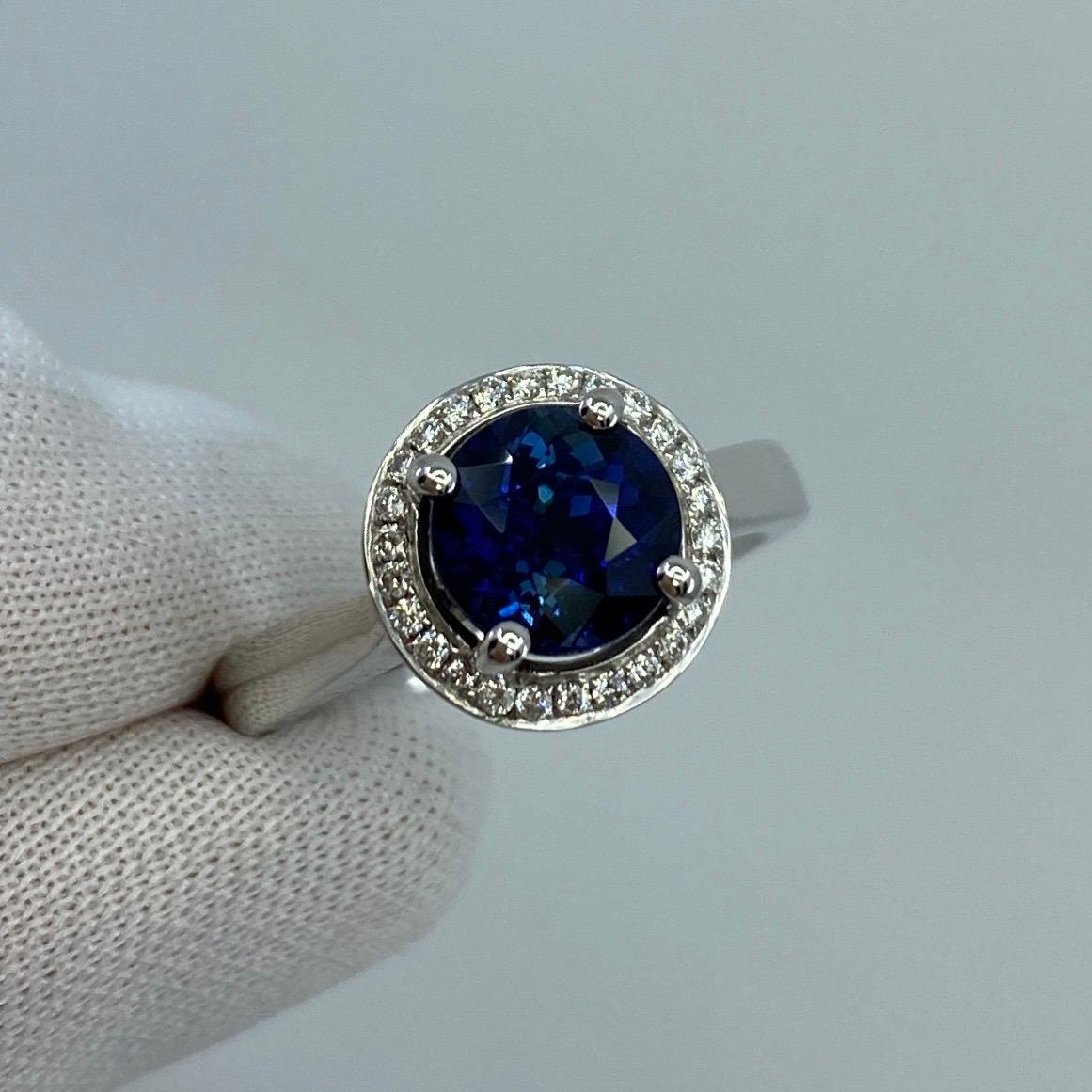 2.50ct Carat Fine Ceylon Blue Sapphire and Diamond 18k White Gold Halo Ring For Sale 9
