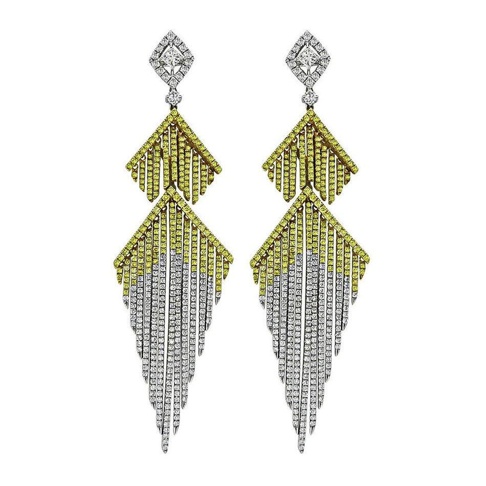 2.50ct Diamond 1.00ct Fancy Yellow Diamond 18k Gold Earrings For Sale