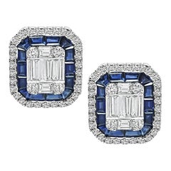 2.50ct Diamond 1.40ct Sapphire Studs Earrings