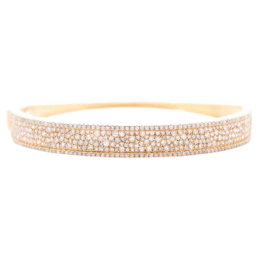 2.50 Carat Diamond 14k Gold Multi Row Pave Bangle Bracelet For Sale