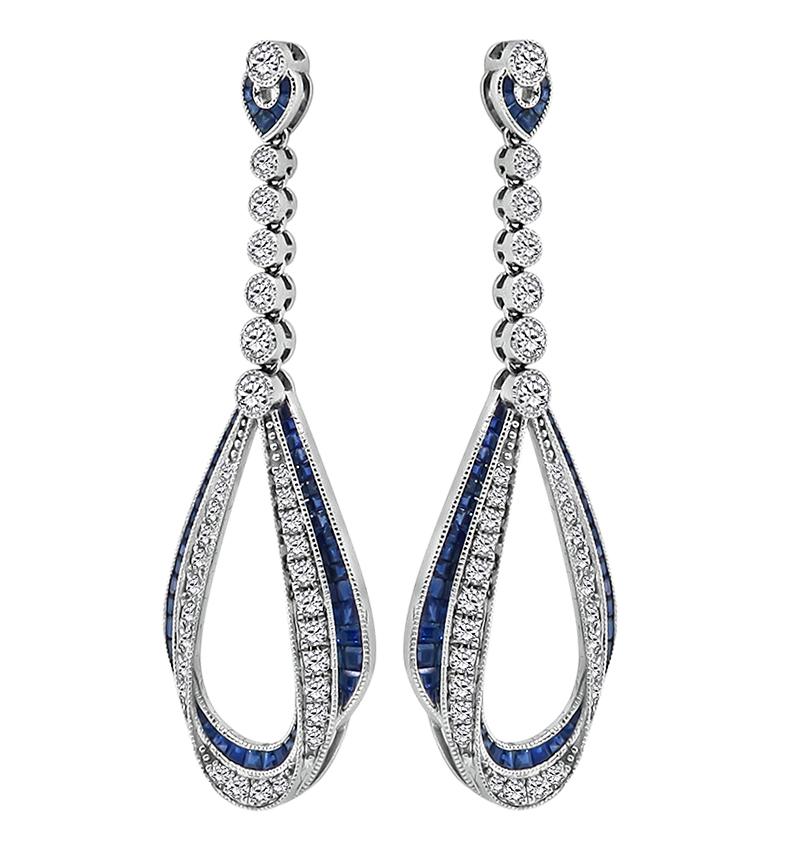 Round Cut 2.50ct Diamond 2.00ct Sapphire Dangling Earrings For Sale