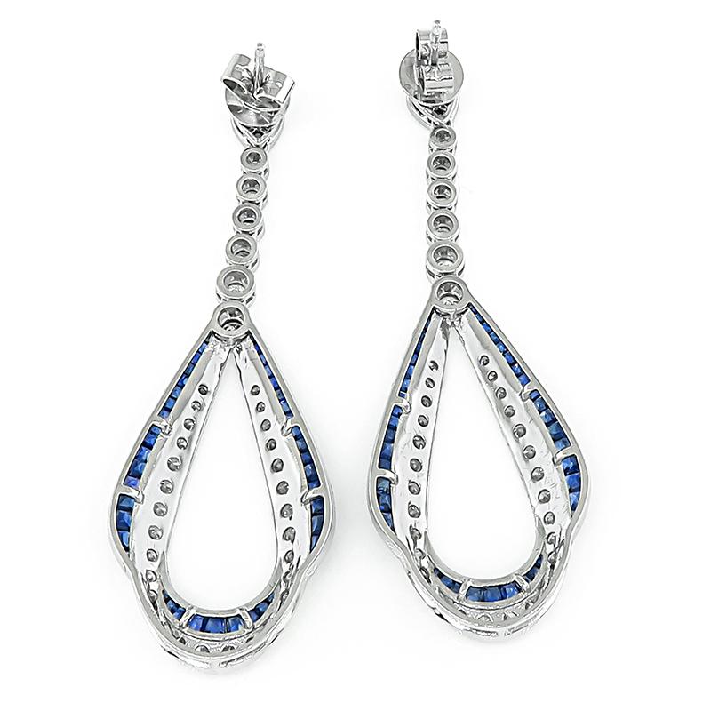 2.50ct Diamond 2.00ct Sapphire Dangling Earrings In Good Condition For Sale In New York, NY