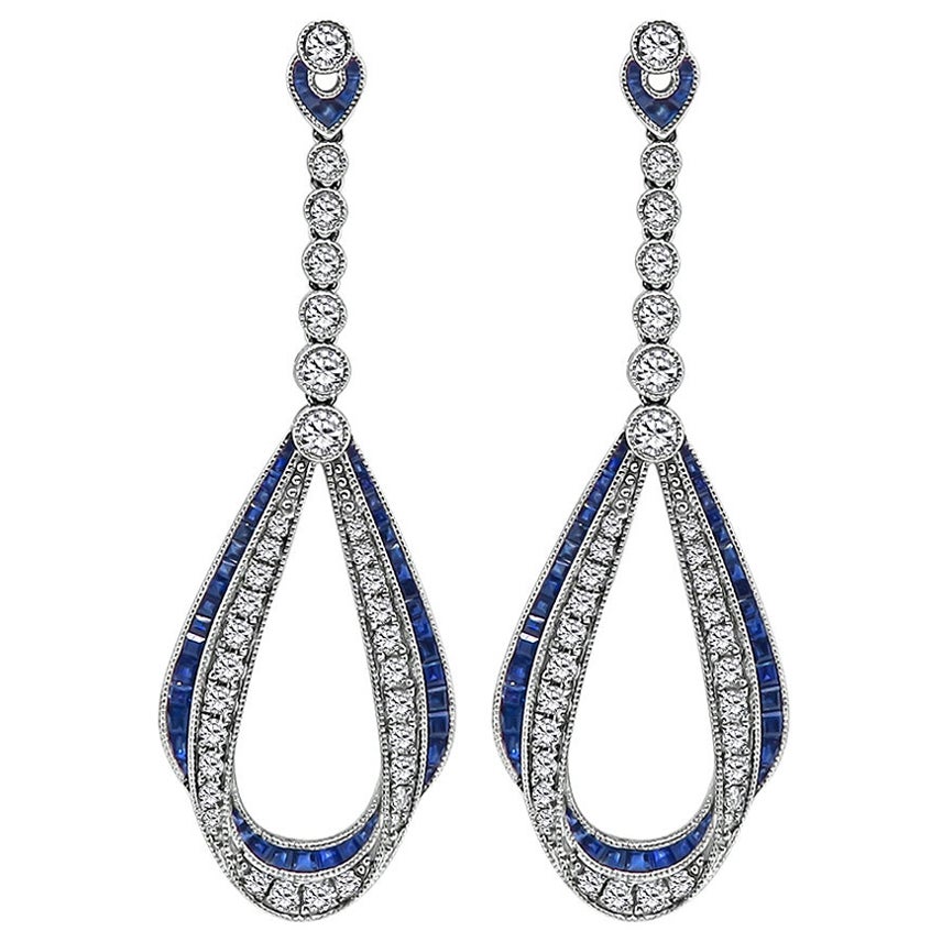 Boucles d'oreilles pendantes 2.50ct diamant 2.00ct saphir