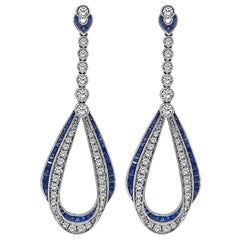 Boucles d'oreilles pendantes 2.50ct diamant 2.00ct saphir