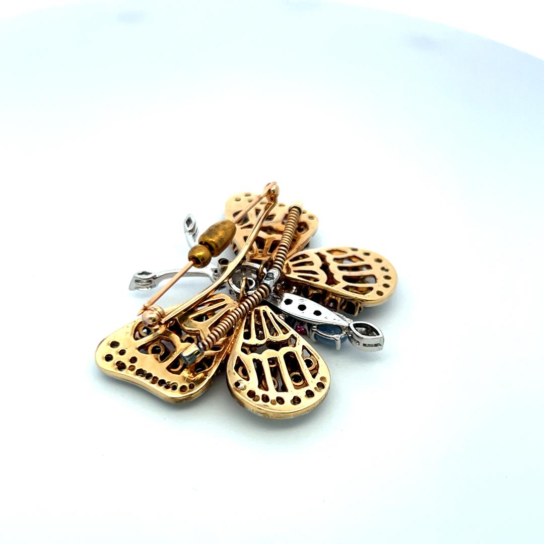 2,50ct Diamant, 2,40ct Saphir & 1,30ct Rubin Zweifarbige 14K Gold Pin Brosche im Angebot 4