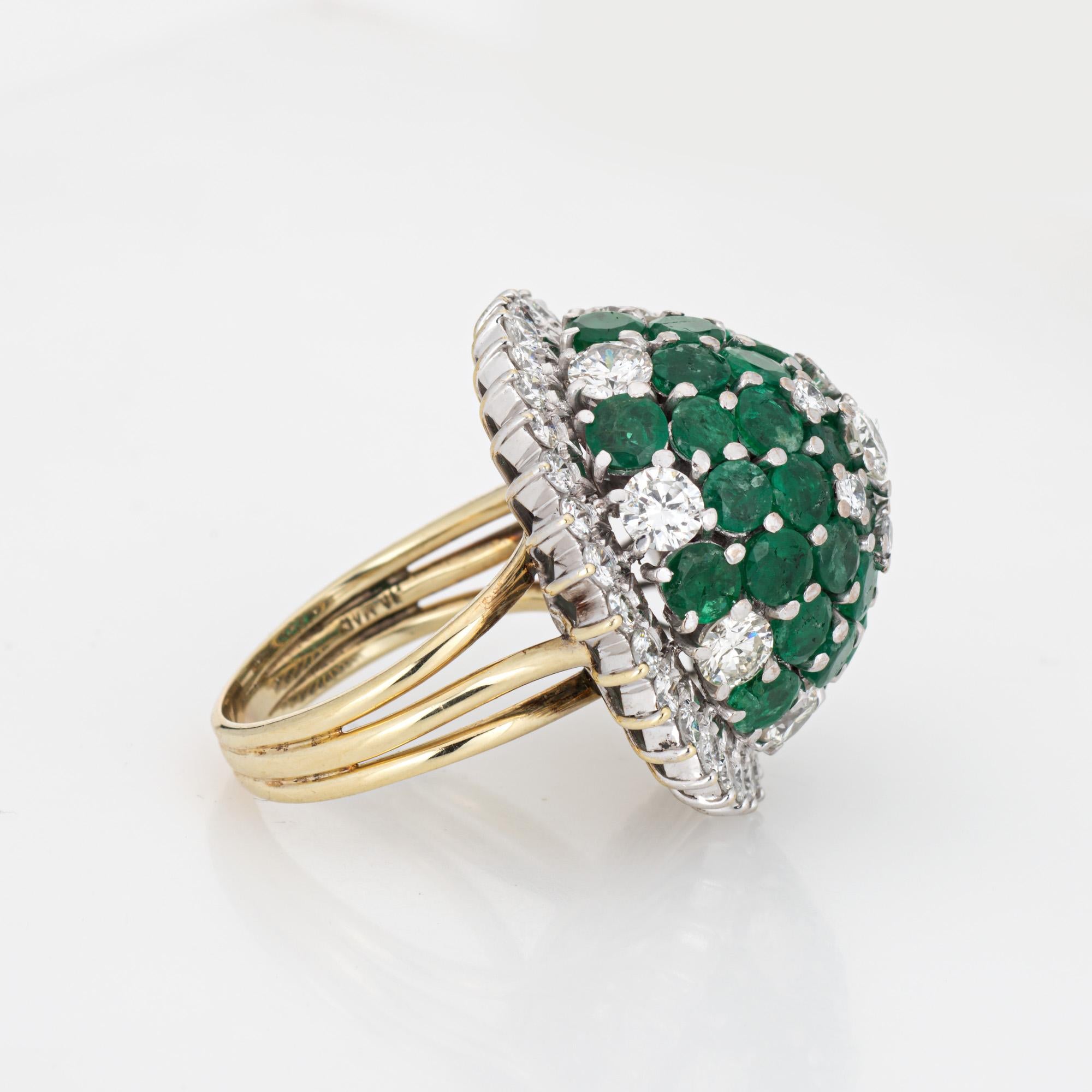 Modern 2.50ct Diamond Emerald Dome Ring 60s Vintage 18k Gold Sz 6.75 Cocktail Jewelry For Sale