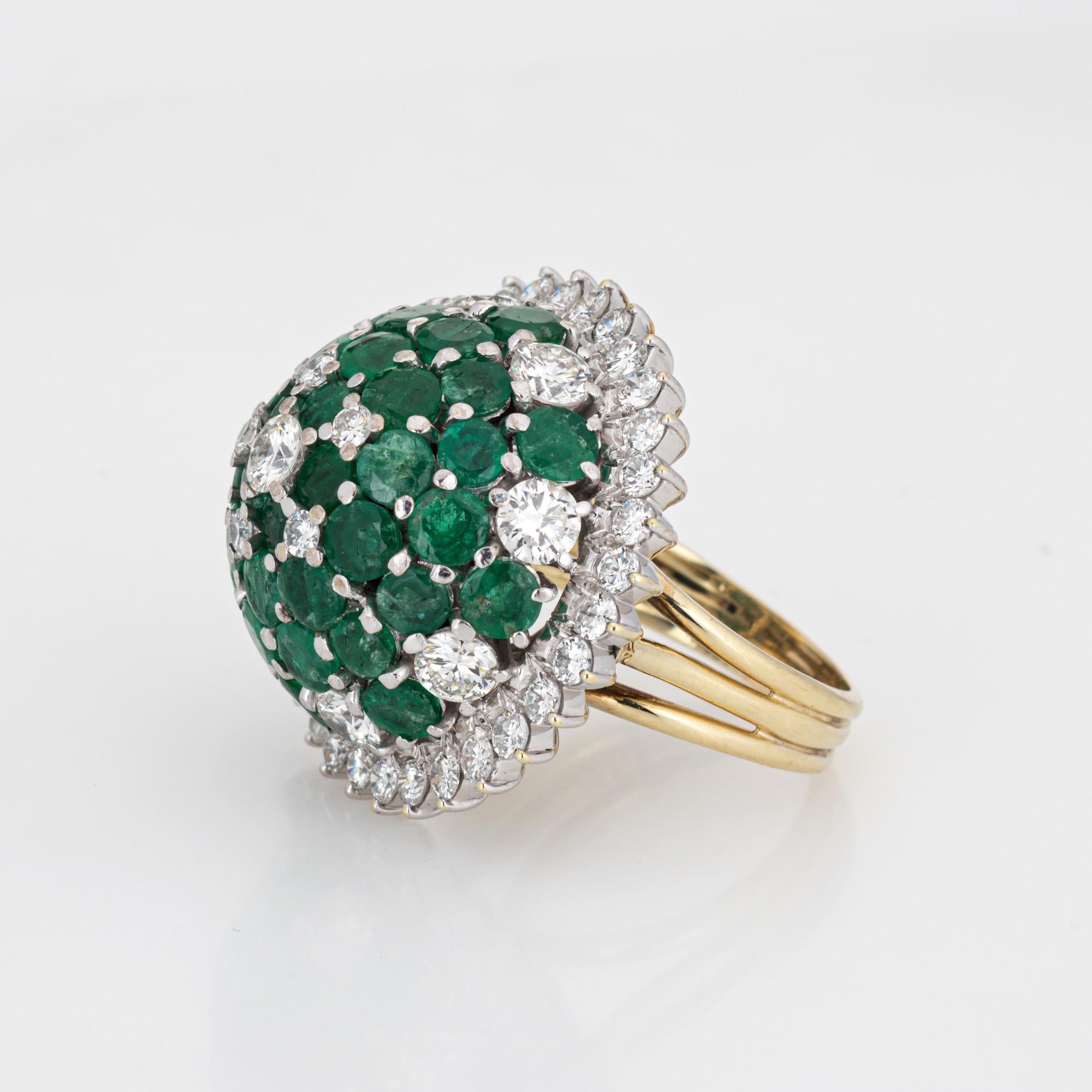 Taille ronde 2.50ct Diamond Emerald Dome Ring 60s Vintage 18k Gold Sz 6.75 Cocktail Jewelry en vente