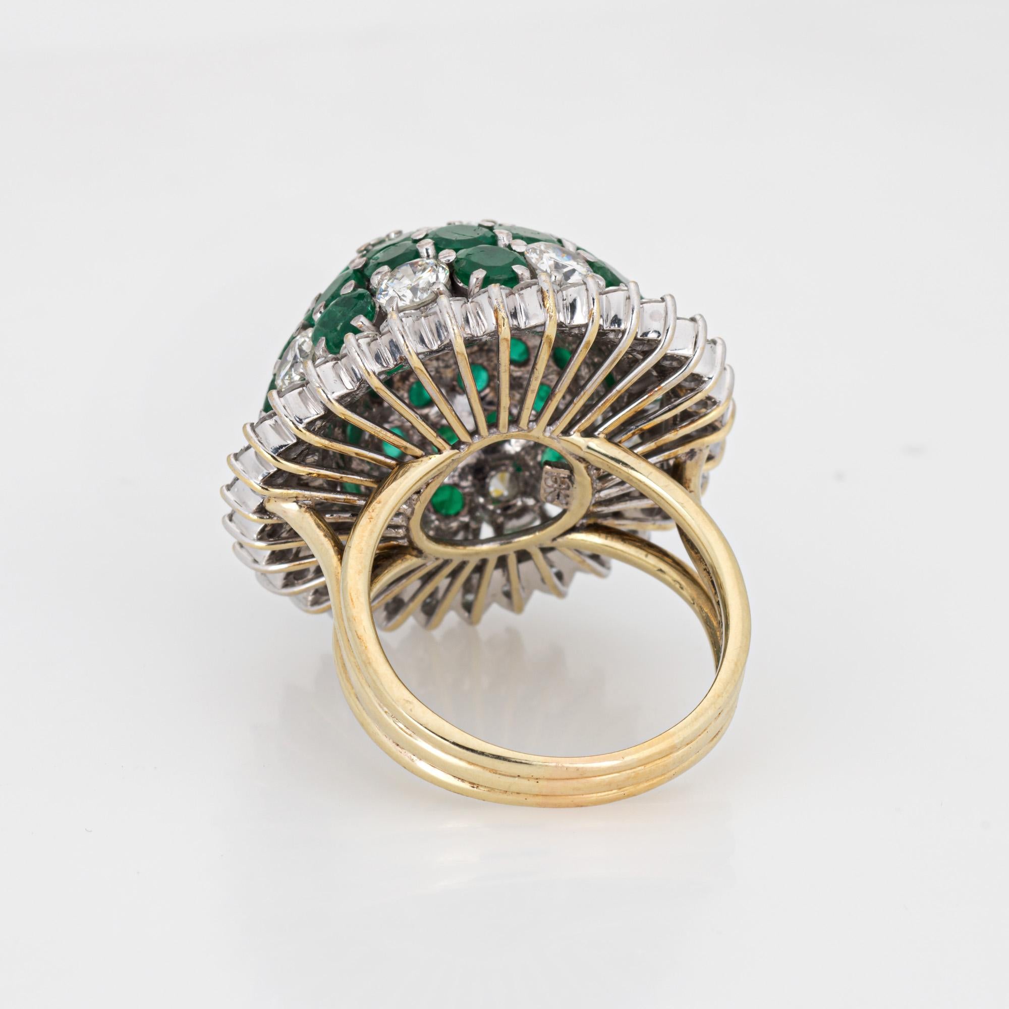 2.50ct Diamond Emerald Dome Ring 60s Vintage 18k Gold Sz 6.75 Cocktail Jewelry In Good Condition For Sale In Torrance, CA