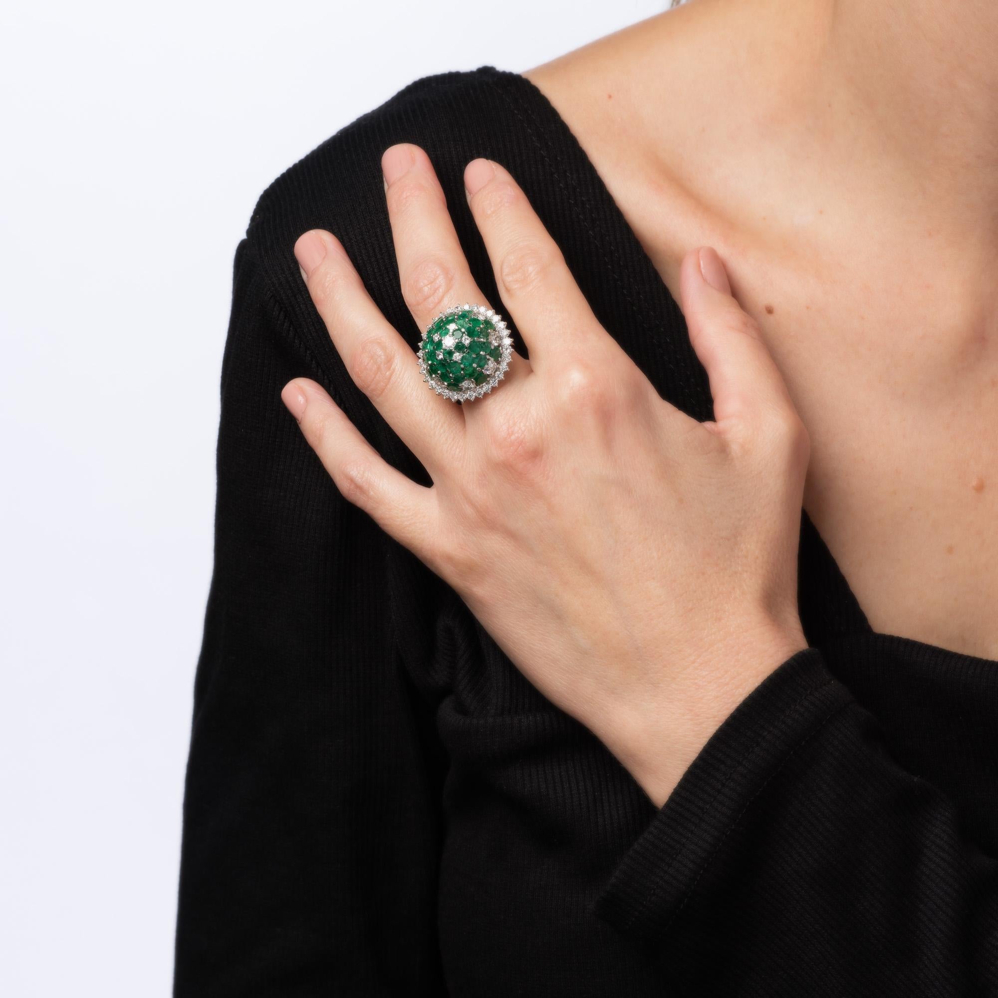 2.50ct Diamond Emerald Dome Ring 60s Vintage 18k Gold Sz 6.75 Cocktail Jewelry Pour femmes en vente