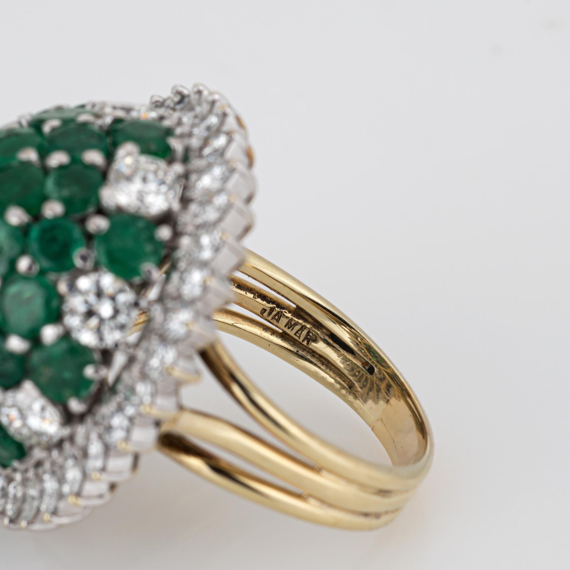 2.50ct Diamond Emerald Dome Ring 60s Vintage 18k Gold Sz 6.75 Cocktail Jewelry For Sale 1