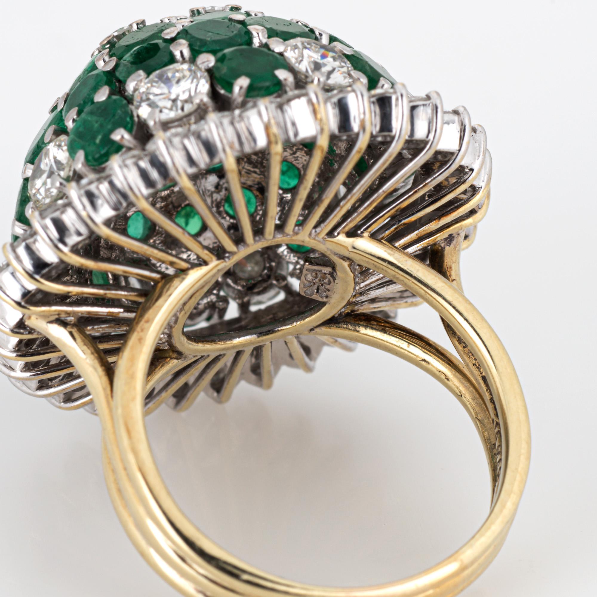 2.50ct Diamond Emerald Dome Ring 60s Vintage 18k Gold Sz 6.75 Cocktail Jewelry For Sale 2