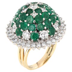 2.50ct Diamond Emerald Dome Ring 60s Retro 18k Gold Sz 6.75 Cocktail Jewelry